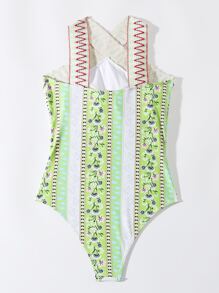 Paisley Print Criss Cross One Piece Swimsuit - Multicolor - View 4