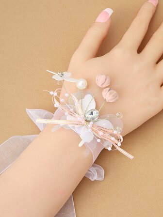 Faux Pearl & Bow Decor Wrist Corsage