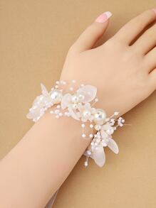 Faux Pearl Decor Wrist Corsage Valentine's Day Accessories - White - View 1