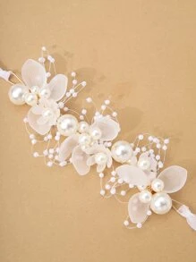 Faux Pearl Decor Wrist Corsage Valentine's Day Accessories - White - View 2