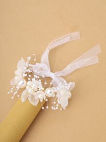 Faux Pearl Decor Wrist Corsage Valentine's Day Accessories - White - View 3