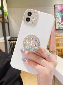 鑽石裝飾鑽石手機殼，配有突出的手機握把，適用於iPhone 11，iPhone 13，iPhone 14 Pro Max - 白色 - 查看 1