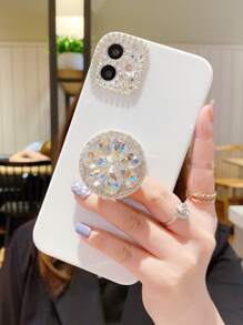 鑽石裝飾鑽石手機殼，配有突出的手機握把，適用於iPhone 11，iPhone 13，iPhone 14 Pro Max - 白色 - 查看 3