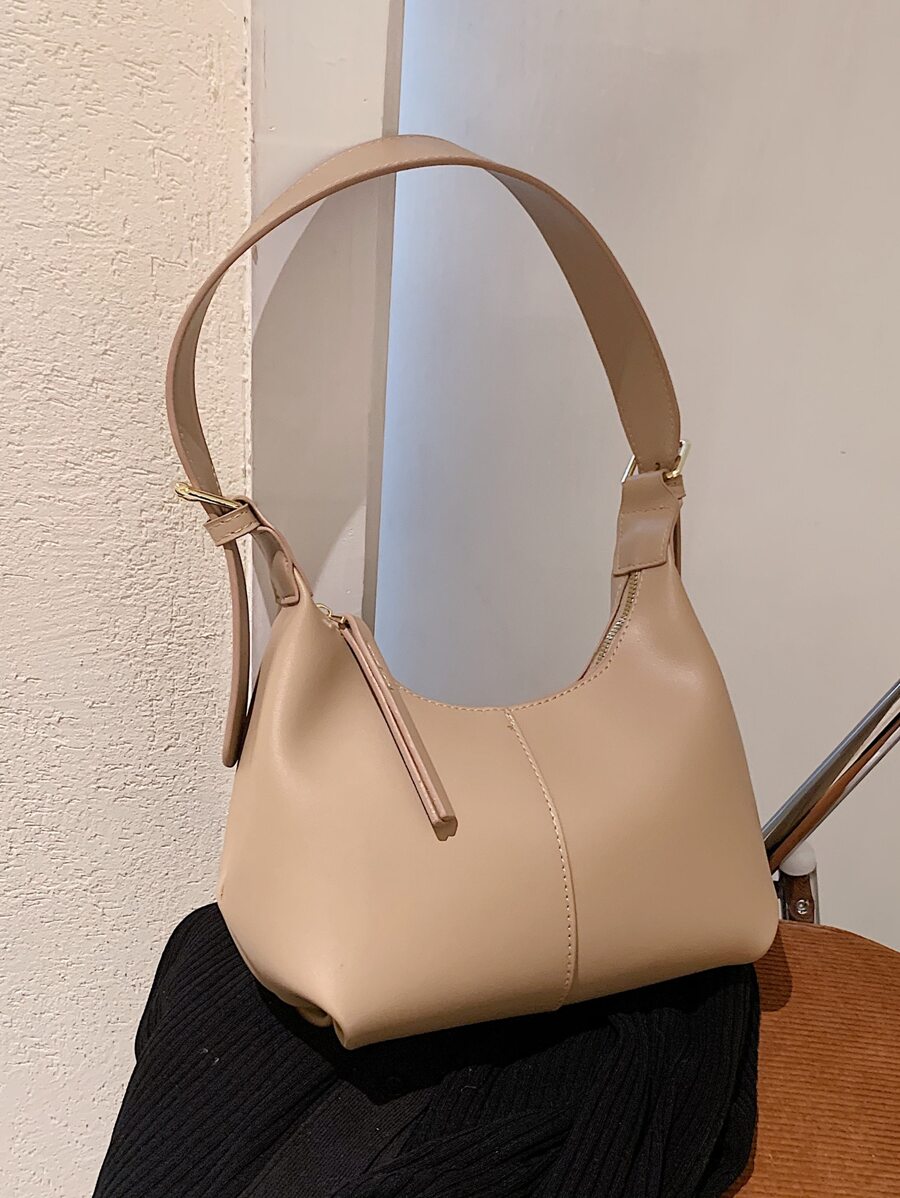 拉链细节单肩水桶包，商务休闲女包，非常适合办公室、商务和工作 - 卡其色 - 查看 1