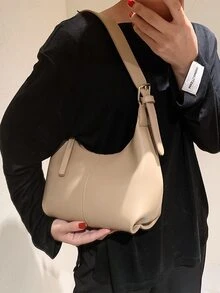 拉链细节单肩水桶包，商务休闲女包，非常适合办公室、商务和工作 - 卡其色 - 查看 2