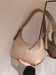 拉链细节单肩水桶包，商务休闲女包，非常适合办公室、商务和工作 - 卡其色 - 查看 3