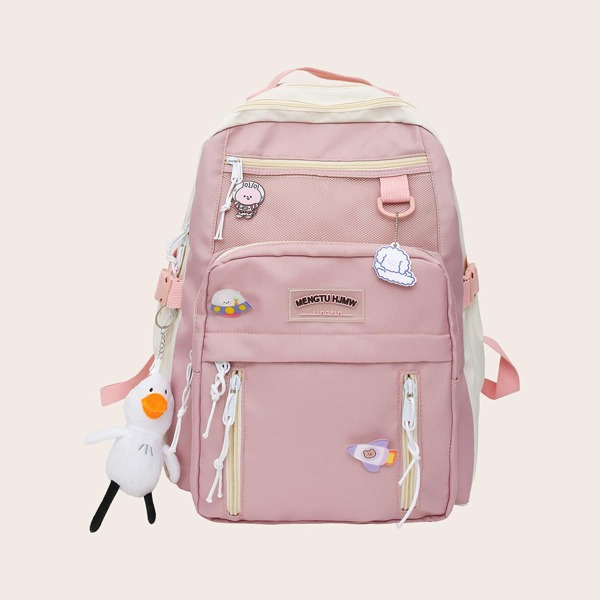 

Cartoon Decor Two Tone Classic Backpack, Pink