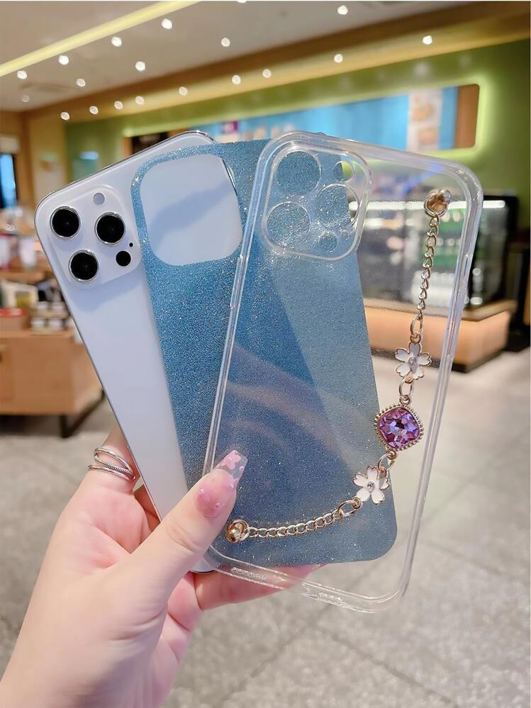 LLZ.COQUE For IPhone 15 Pro Max Glitter Case, Adjustable Hand Strap Stand Clear Cover For Girls Women, Transparent Four Corners Drop Protection Shockproof Phone Case For IPhone 15 Pro Max, Clear - View #8