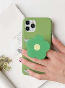 Plain Phone Case With Flower Stand-Out Phone Grip - Green - View 1