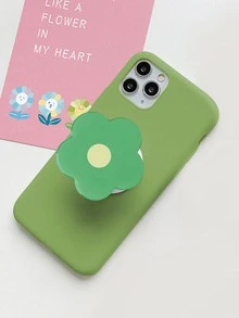 Plain Phone Case With Flower Stand-Out Phone Grip - Green - View 2