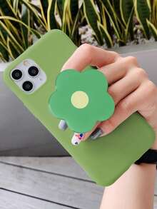 Plain Phone Case With Flower Stand-Out Phone Grip - Green - View 4