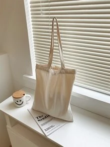 字母图案购物袋 书包，返校，大容量，经典休闲，可折叠，便携，适合少女、女大学生、白领，非常适合返校、开学第一天、初中、高中、购物、度假，大号手提包，最佳秋季灵感创意