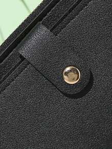 實心按扣小錢包，可愛的人造皮革錢包，帶有卡槽和拉鍊口袋輕巧便攜信用卡ID卡現金極簡時尚現代生日禮物情人節周年紀念日女士女孩禮物錢包拉鍊小錢包黑色老師禮物女友女教師商務休閒 - 黑色 - 查看 7