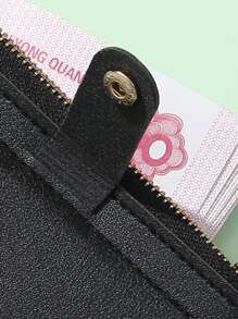 實心按扣小錢包，可愛的人造皮革錢包，帶有卡槽和拉鍊口袋輕巧便攜信用卡ID卡現金極簡時尚現代生日禮物情人節周年紀念日女士女孩禮物錢包拉鍊小錢包黑色老師禮物女友女教師商務休閒 - 黑色 - 查看 8