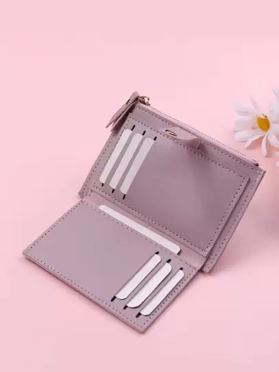 按扣折叠超薄轻便便携式现金身份证卡片拉链槽双折硬币袋生日礼物学校学生大学生青少年硬币卡礼物教师礼物女友礼品袋礼物粉红色学校用品教师礼物返校卡夹钱包名片夹信用卡夹女士女士钱包迷你钱包钱包钱包卡包