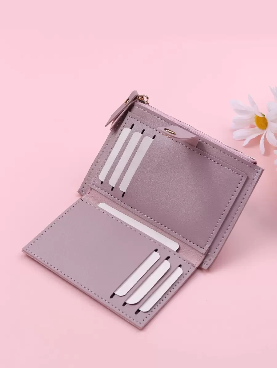 按扣折叠超薄轻便便携式现金身份证卡片拉链槽双折硬币袋生日礼物学校学生大学生青少年硬币卡礼物教师礼物女友礼品袋礼物粉红色学校用品教师礼物返校卡夹钱包名片夹信用卡夹女士女士钱包迷你钱包钱包钱包卡包 - 紫丁香色 - 查看 1