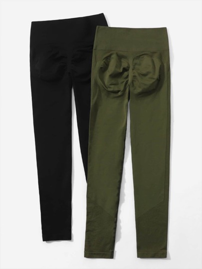 2pcs Yoga Leggings Seamless High Stretchy Scrunch Butt Athletic Tights With Wide Waistband