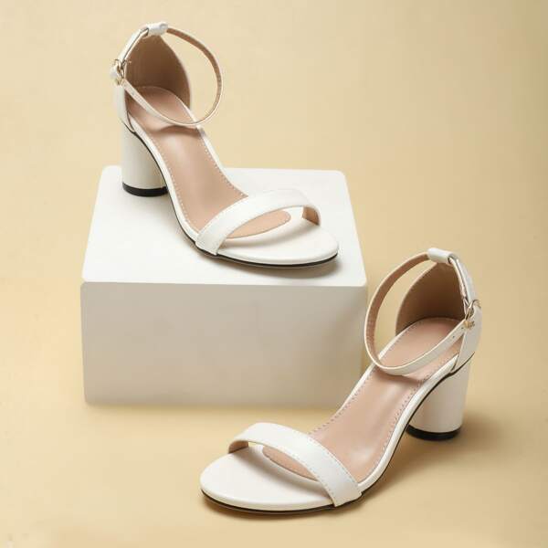 

Minimalist Ankle Strap Chunky Sandals, White