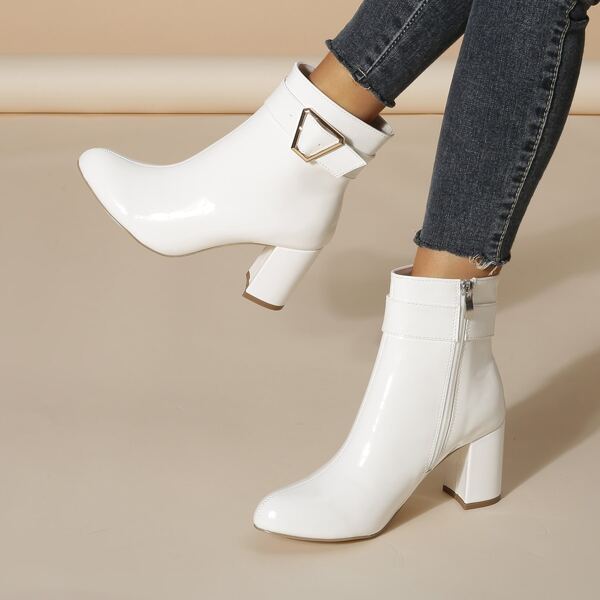 

Buckle Decor Side Zip Boots, White