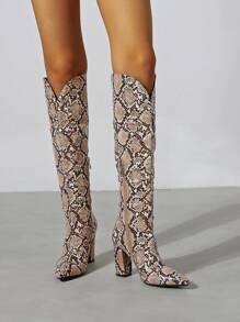 Allover Snakeskin Chunky Classic Boots - Multicolor - View 2