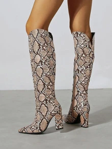 Allover Snakeskin Chunky Classic Boots - Multicolor - View 3