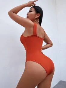 SHEIN SXY 交叉圍裹鏤空連身背心 - 亮橙色 - 查看 2