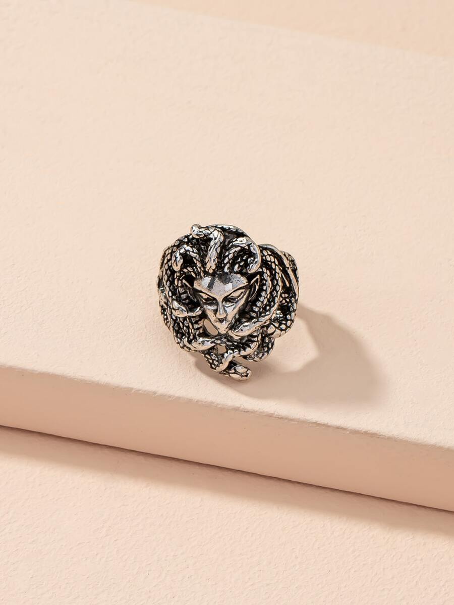 Snake Design Ring - Antique Silver - View 1