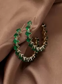 Andkiss 水鑽裝飾開口耳環 - 綠色 - 查看 1