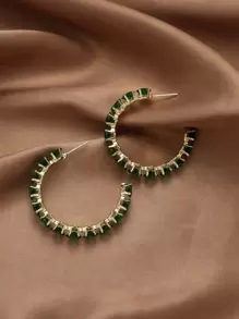 Andkiss 水鑽裝飾開口耳環 - 綠色 - 查看 2