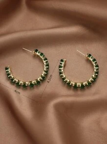 Andkiss 水鑽裝飾開口耳環 - 綠色 - 查看 3