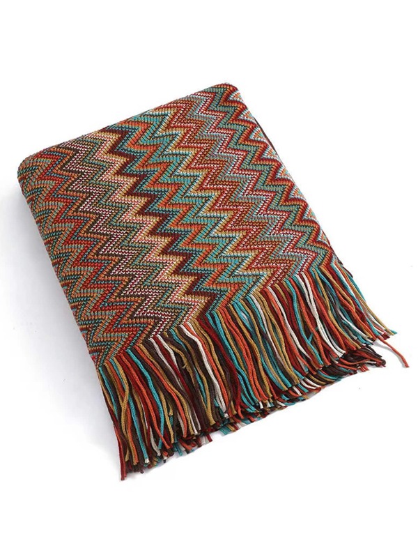 Tassel Chevron Pattern Throw Blanket SHEIN USA