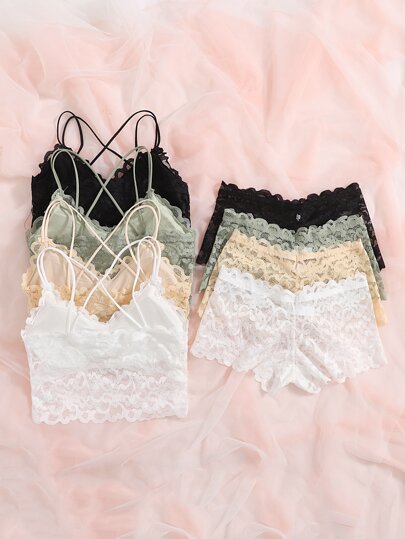 4sets Bloemen Kanten BH Boyshorts Lingerie Set view 2