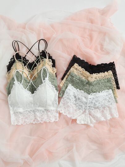 4sets Bloemen Kanten BH Boyshorts Lingerie Set view 3