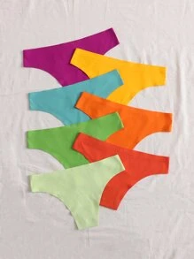 Quần bikini vải co giãn nhiều màu cho nữ, đồ lót mặc hàng ngày thoải mái, in họa tiết trơn - Nhiều màu - Xem 2