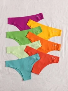 Quần bikini vải co giãn nhiều màu cho nữ, đồ lót mặc hàng ngày thoải mái, in họa tiết trơn - Nhiều màu - Xem 3