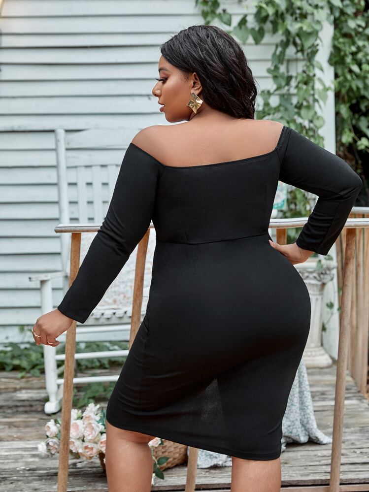 shein plus size off the shoulder dress SHEIN Plus Off Shoulder Split Thigh Dress