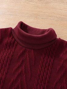 小女童高領數據線紋理質感衛衣連衣裙附腰帶包 - 酒紅色 - 查看 3