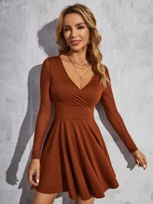 SHEIN Privé Đầm màu trơn Giải trí - Cà phê nâu - Xem 1