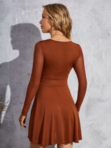 SHEIN Privé Đầm màu trơn Giải trí - Cà phê nâu - Xem 2