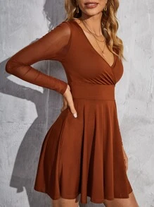 SHEIN Privé Đầm màu trơn Giải trí - Cà phê nâu - Xem 5