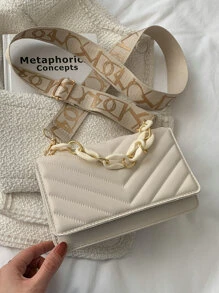 Bolso cuadrado con solapa acolchada en miniatura - Beis - Ver 2