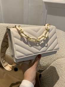 Bolso cuadrado con solapa acolchada en miniatura - Beis - Ver 3