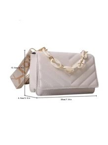 Bolso cuadrado con solapa acolchada en miniatura - Beis - Ver 4