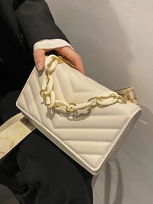 Bolso cuadrado con solapa acolchada en miniatura - Beis - Ver 6