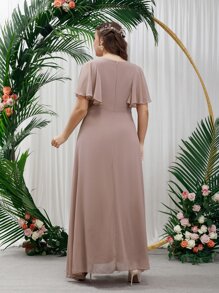 SHEIN Belle Plus Butterfly Sleeve Ruched Chiffon Bridesmaid Dress