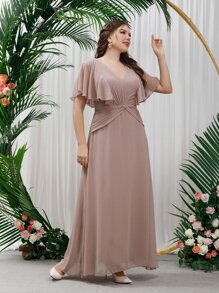 SHEIN Belle Plus Butterfly Sleeve Ruched Chiffon Bridesmaid Dress