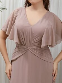 SHEIN Belle Plus Butterfly Sleeve Ruched Chiffon Bridesmaid Dress