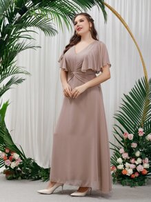 SHEIN Belle Plus Butterfly Sleeve Ruched Chiffon Bridesmaid Dress