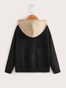 SHEIN Boys Flap Pocket Colourblock Hooded Cardigan - Black - View 2
