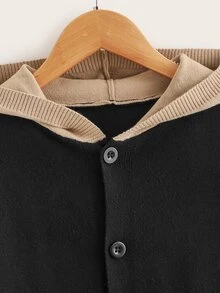SHEIN Boys Flap Pocket Colourblock Hooded Cardigan - Black - View 3